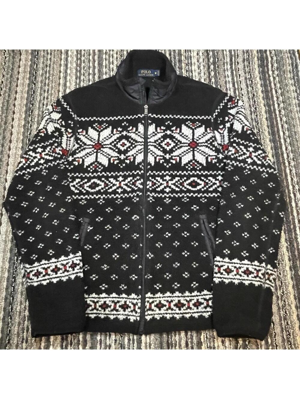 Polo Ralph Lauren Nordic Boar Fleece Jacket Size Medium Snowflake Fair Isle